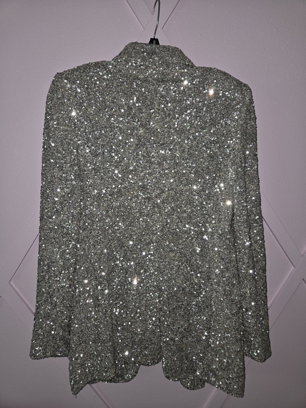 Express Silver Sequin Women's Blazer Jacket - Sparkle Evening Coat - Picture 4 of 5